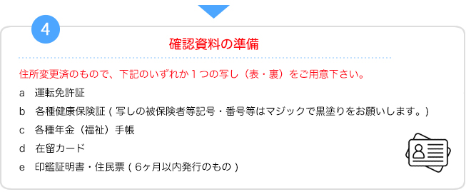 4.封筒の準備　①でダウンロードした3枚目の封筒を作成いただくか、「郵便番号・バーコードを含む宛名部分」を切り取り、ご用意いただいた定型封筒にしっかりと貼付してください。切手は不要です。